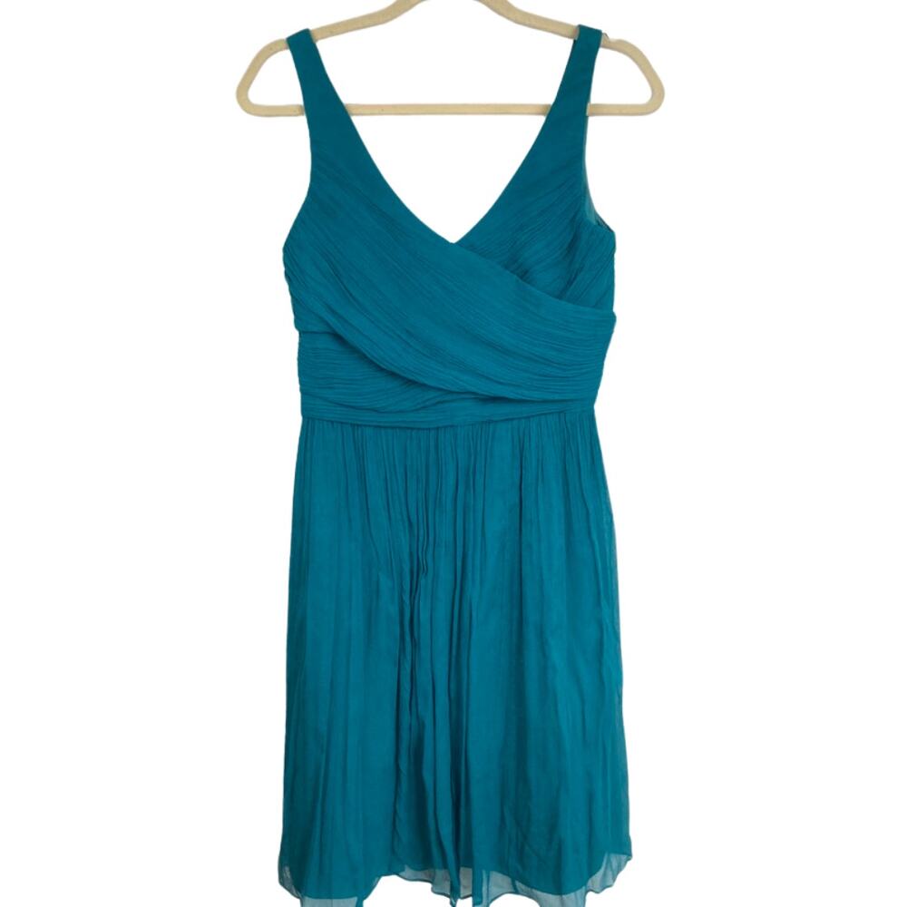 J Crew Womens 8 Heidi Teal Blue 100% Silk Chiffon Party Dress Bridesmaid Formal